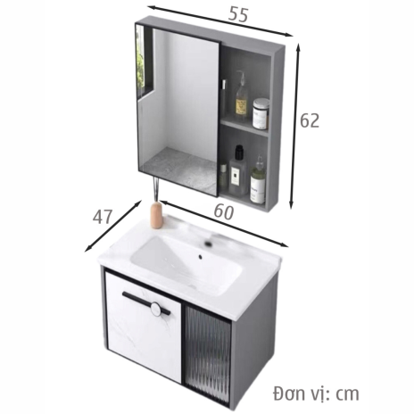 Bộ tủ lavabo treo tường bằng nhôm sang trọng kích thước 60x47 model T10N