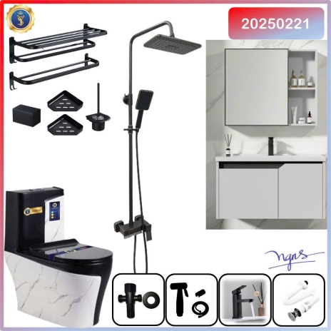 Combo phụ kiện phòng tắm Đen Trắng