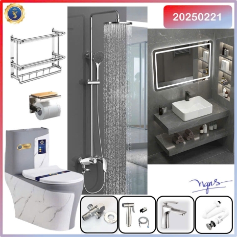 Combo phụ kiện phòng tắm Xám Trắng